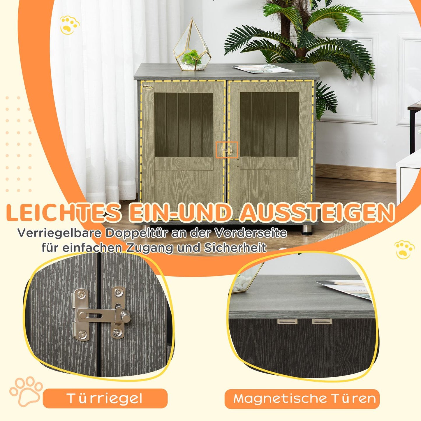 Indoor dog kennel with Lock & Window, Grey, 85x55x87 cm