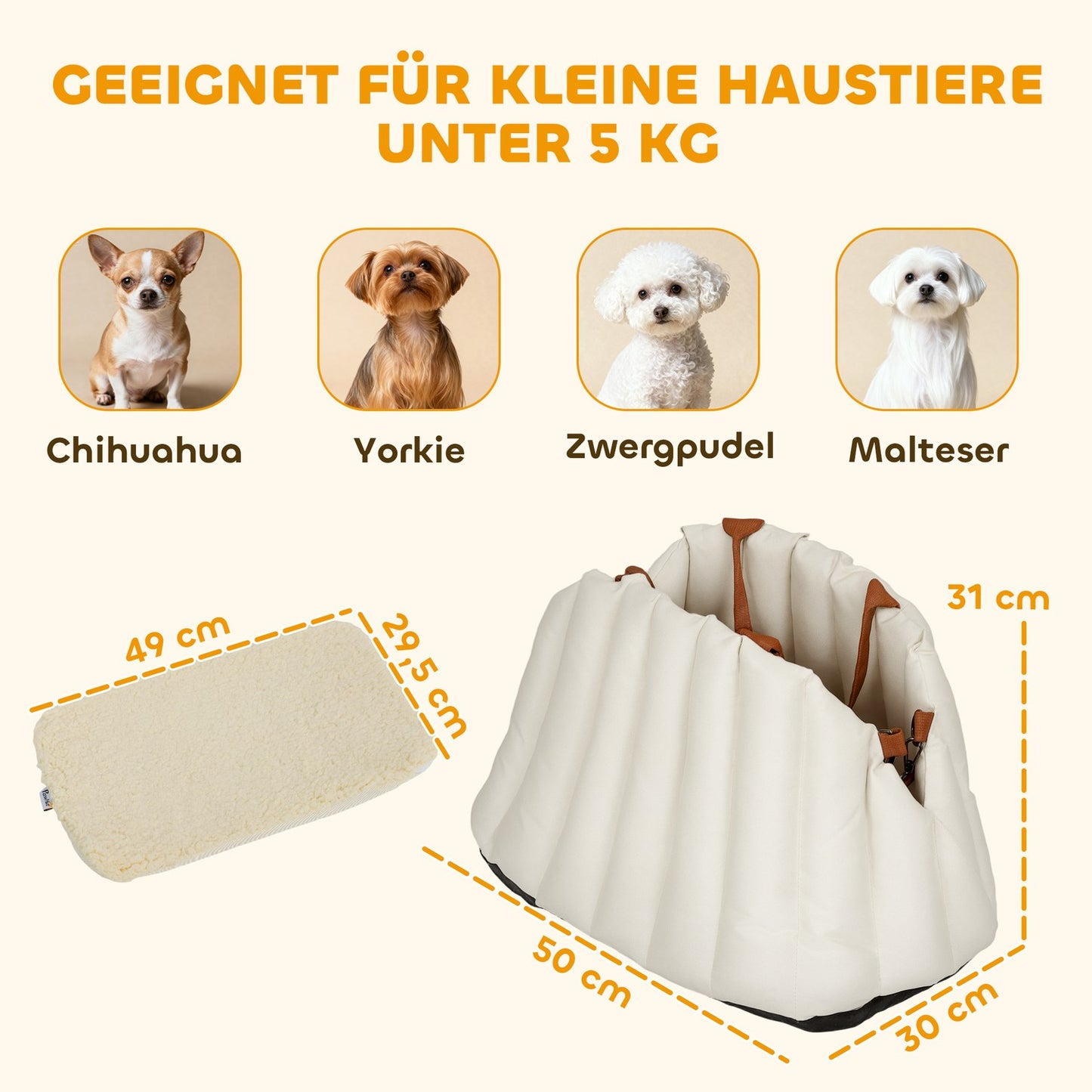 Dog Car Seat & Carrier, Oxford Fabric, For Pets <5kg