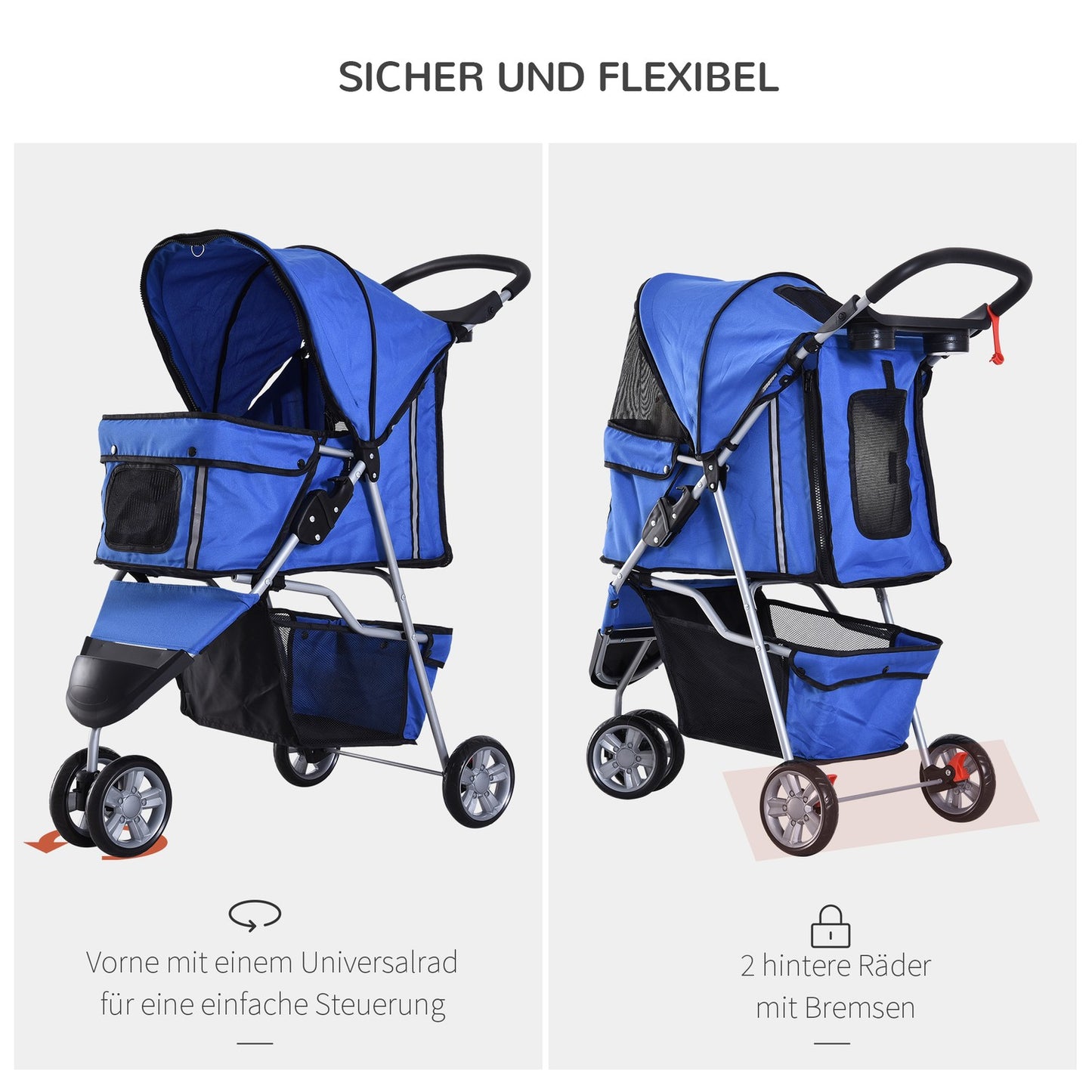 Pet stroller for dogs and cats, multicolored blue