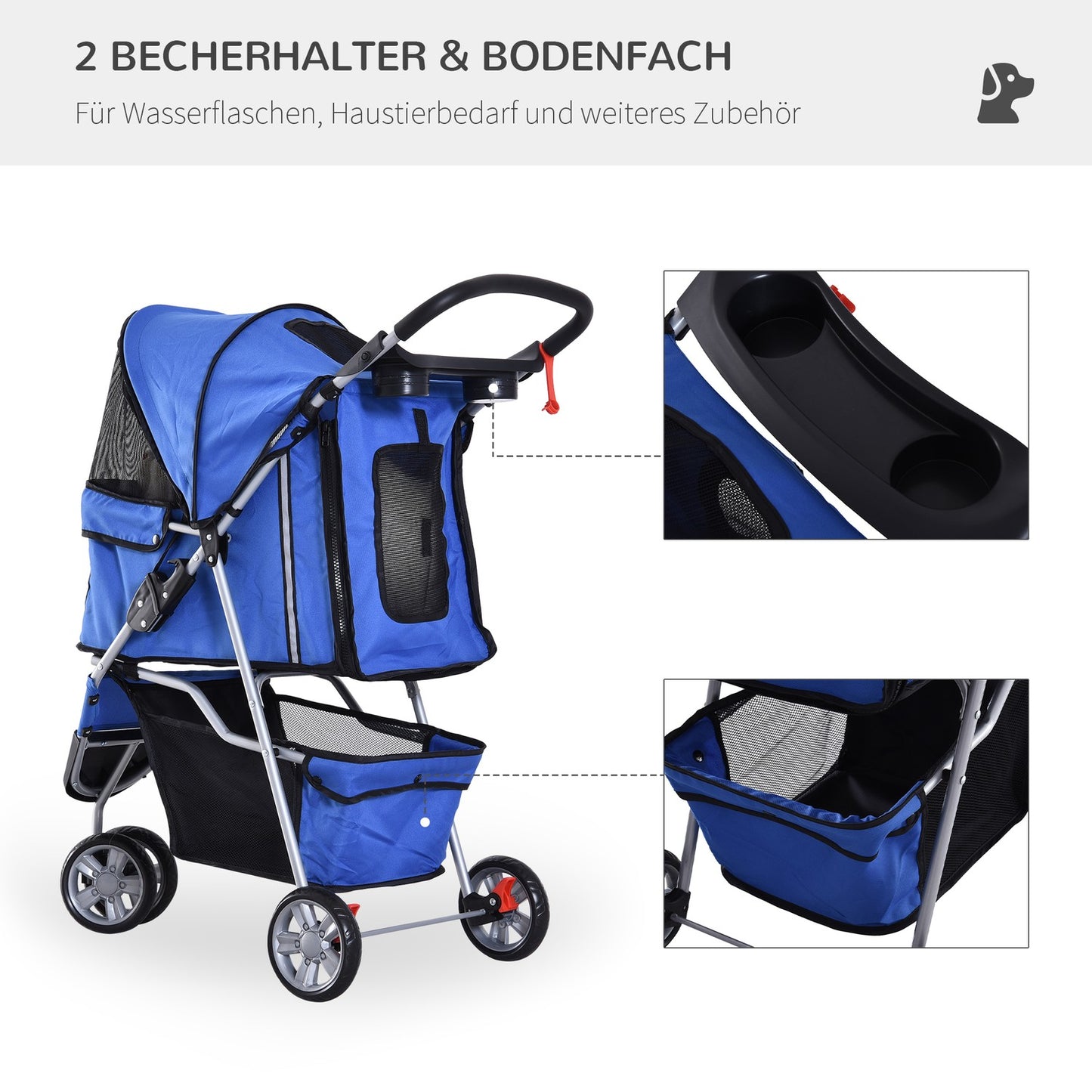 Pet stroller for dogs and cats, multicolored blue