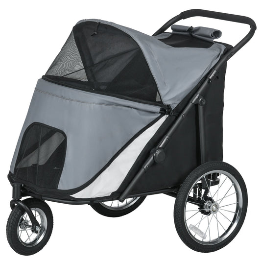 Foldable pet cart with mesh window, 30 kg capacity, gray