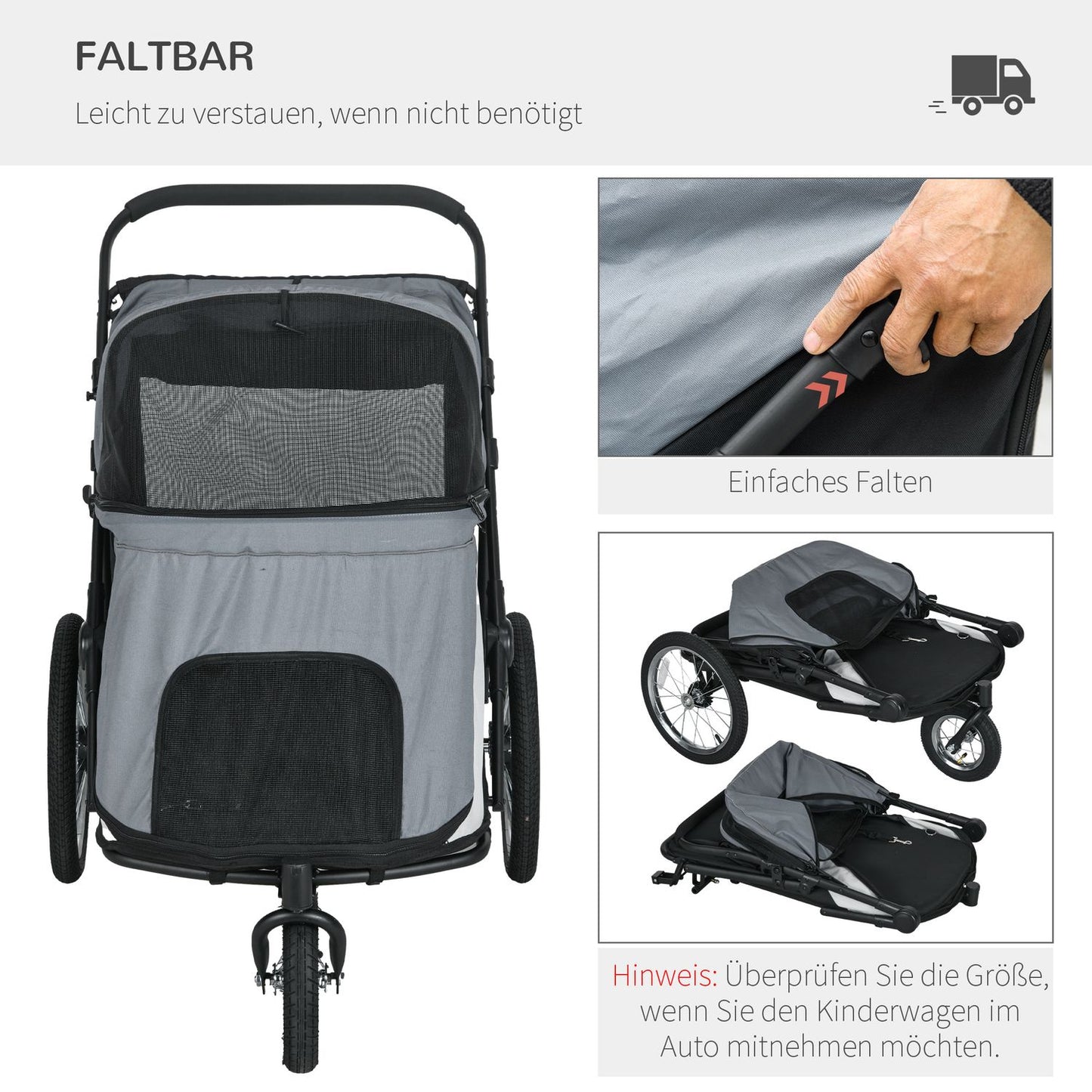 Foldable pet cart with mesh window, 30 kg capacity, gray
