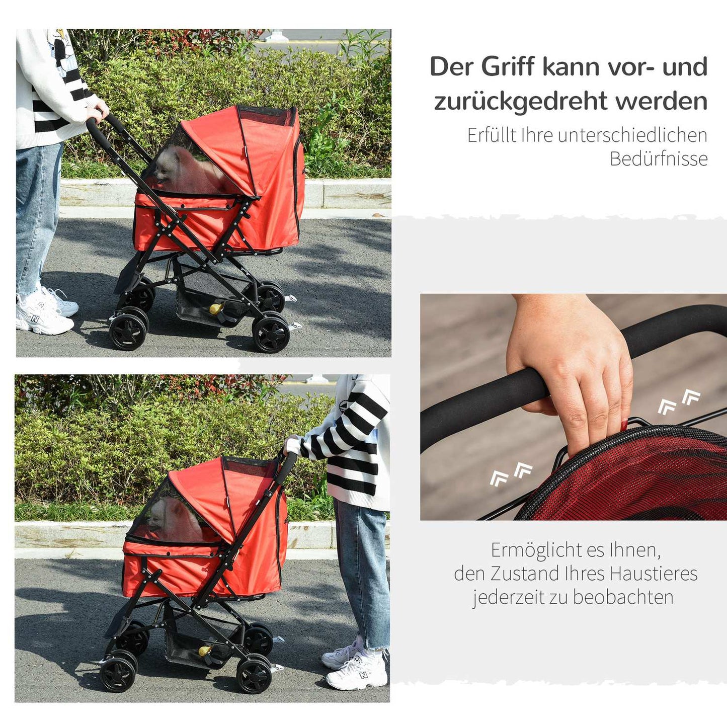 Red Oxford dog carriage for small pets, 76.5X52X95 Cm