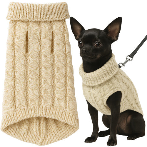 Dog/Cat Sweater, Warm Beige Knit, Size S