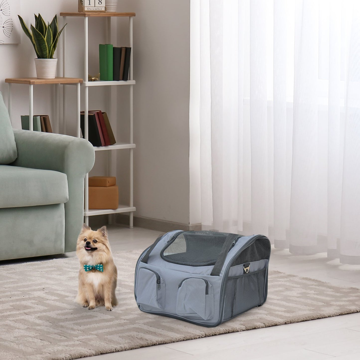 Dog Crate - Portable Oxford Transport Bag, Grey, 41x34x30 Cm