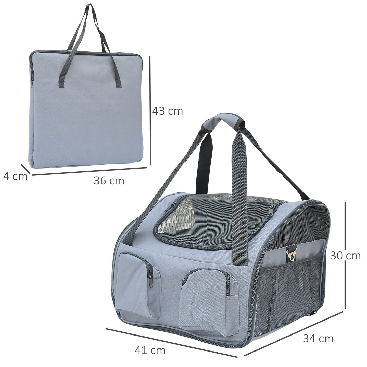 Dog Crate - Portable Oxford Transport Bag, Grey, 41x34x30 Cm