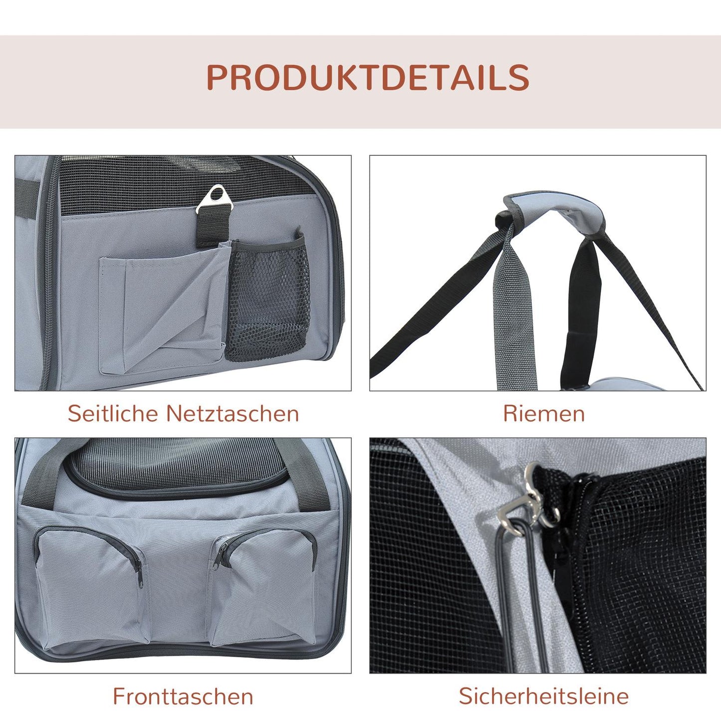 Dog Crate - Portable Oxford Transport Bag, Grey, 41x34x30 Cm