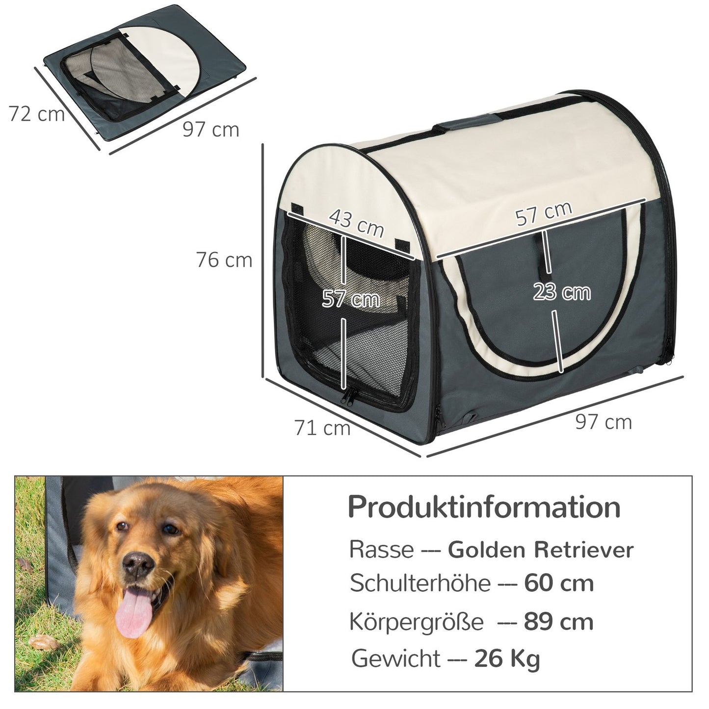 Foldable dog crate with cushion, waterproof Oxford fabric