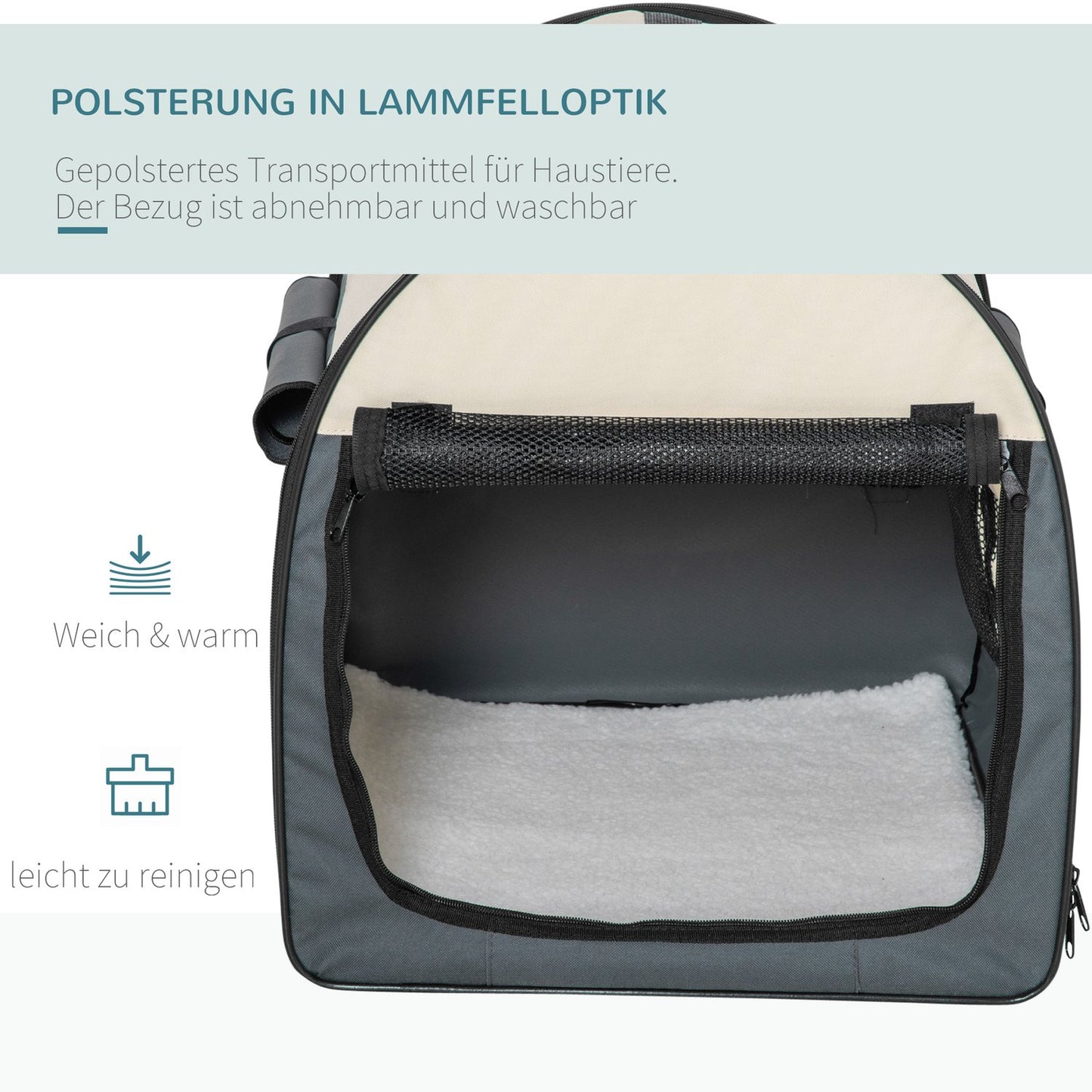 Foldable dog transport box with cushion, waterproof fabric