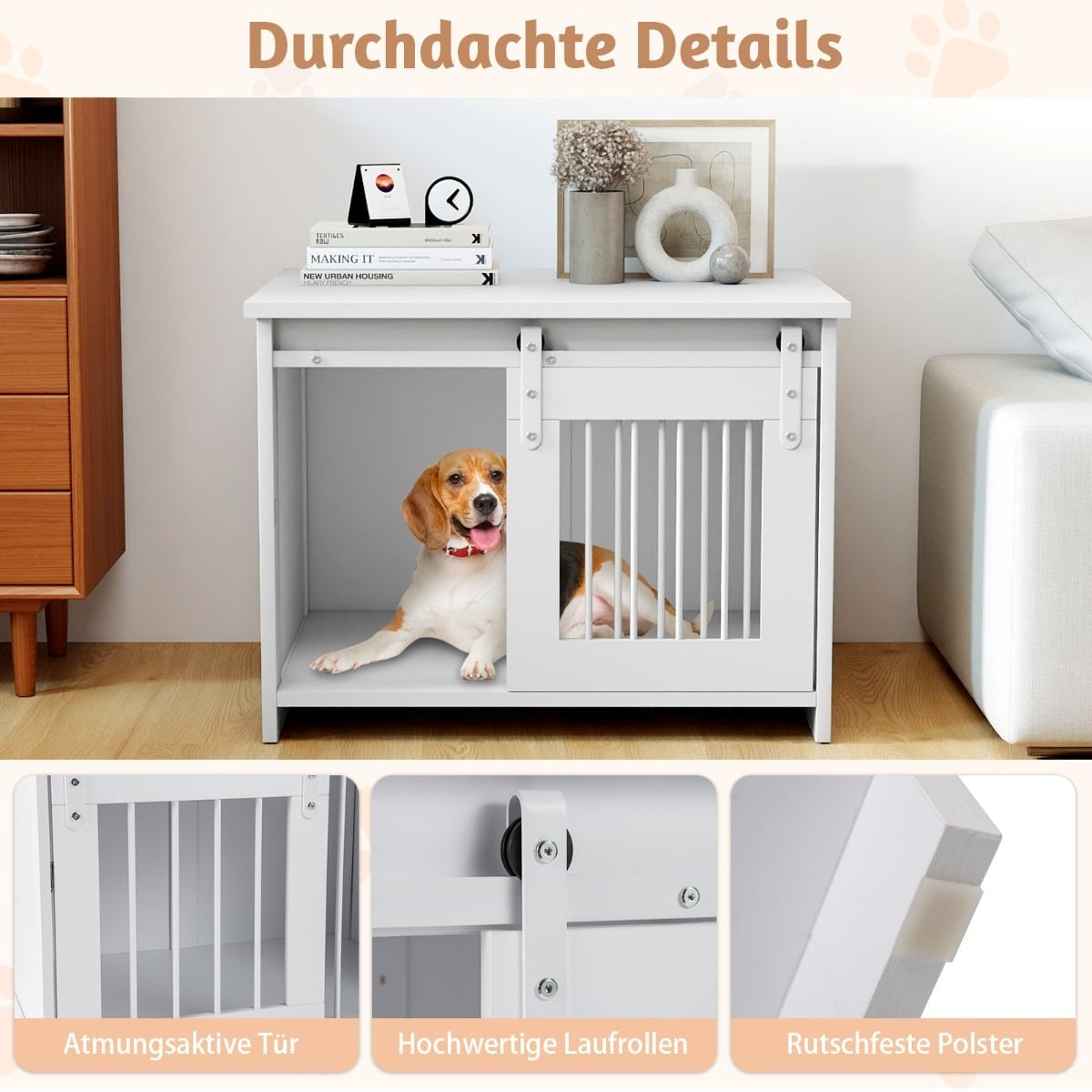 Dog Crate Furniture with Sliding Door – Metal & Wood, 80x60x60 cm