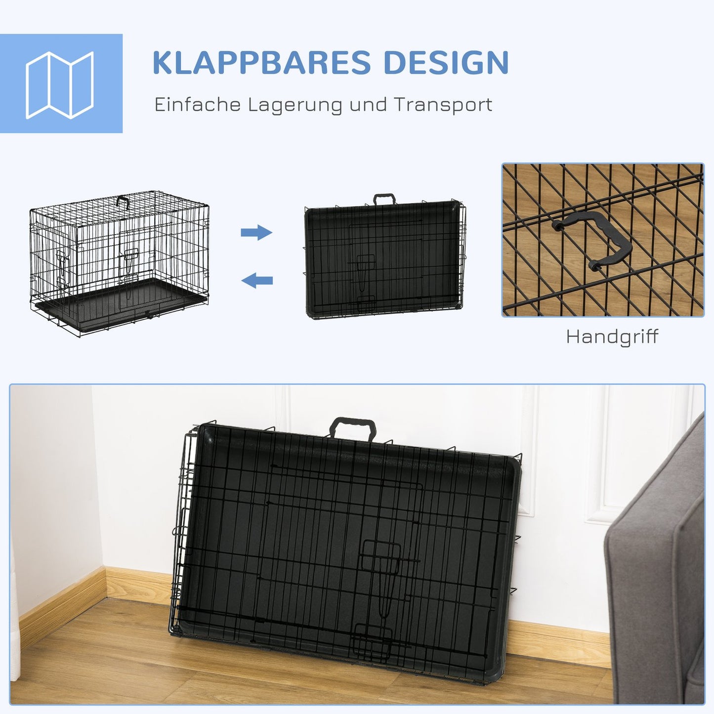 Collapsible dog box in black metal - 76 x 46 x 52 cm