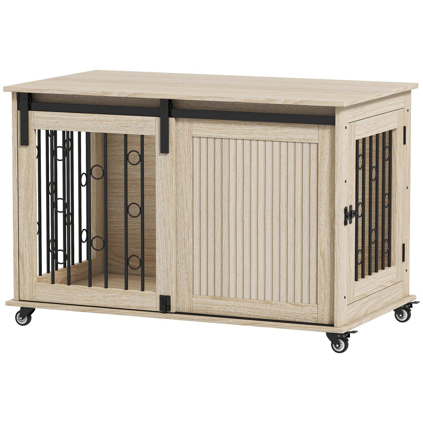 Dog Crate on Wheels, Sliding Door, 100 x 56 x 65 cm, Wood, Steel