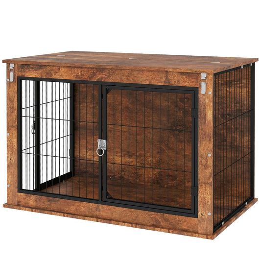 Dog Crate with Dual Doors, 98 x 60 x 65.5 cm, Brown