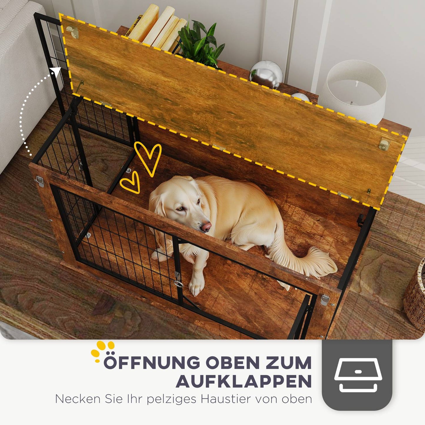 Dog Crate with Dual Doors, 98 x 60 x 65.5 cm, Brown
