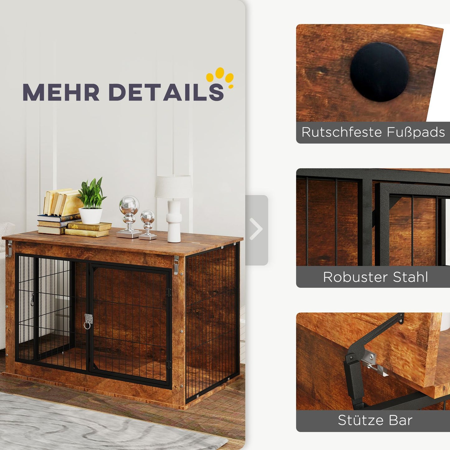 Dog Crate with Dual Doors, 98 x 60 x 65.5 cm, Brown