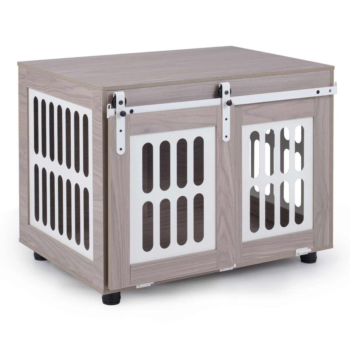 Dog Crate with Lockable Sliding Door & Side Windows, Grey