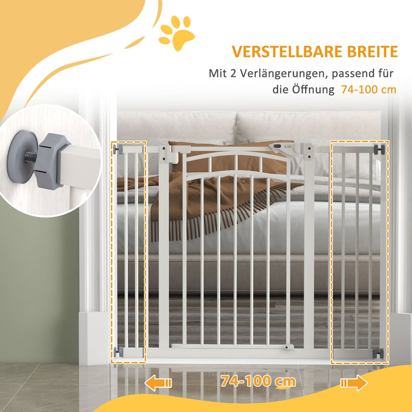 Dog Gate Barrier, Auto-Close, 74-100 Cm, No Drill Installation