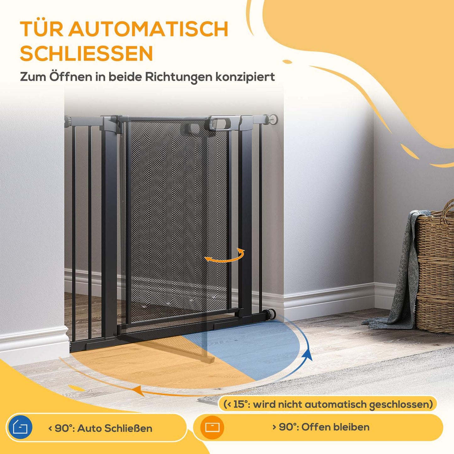 Dog Gate, No Drill, Auto-Close, Steel, 75-103 Cm, Black