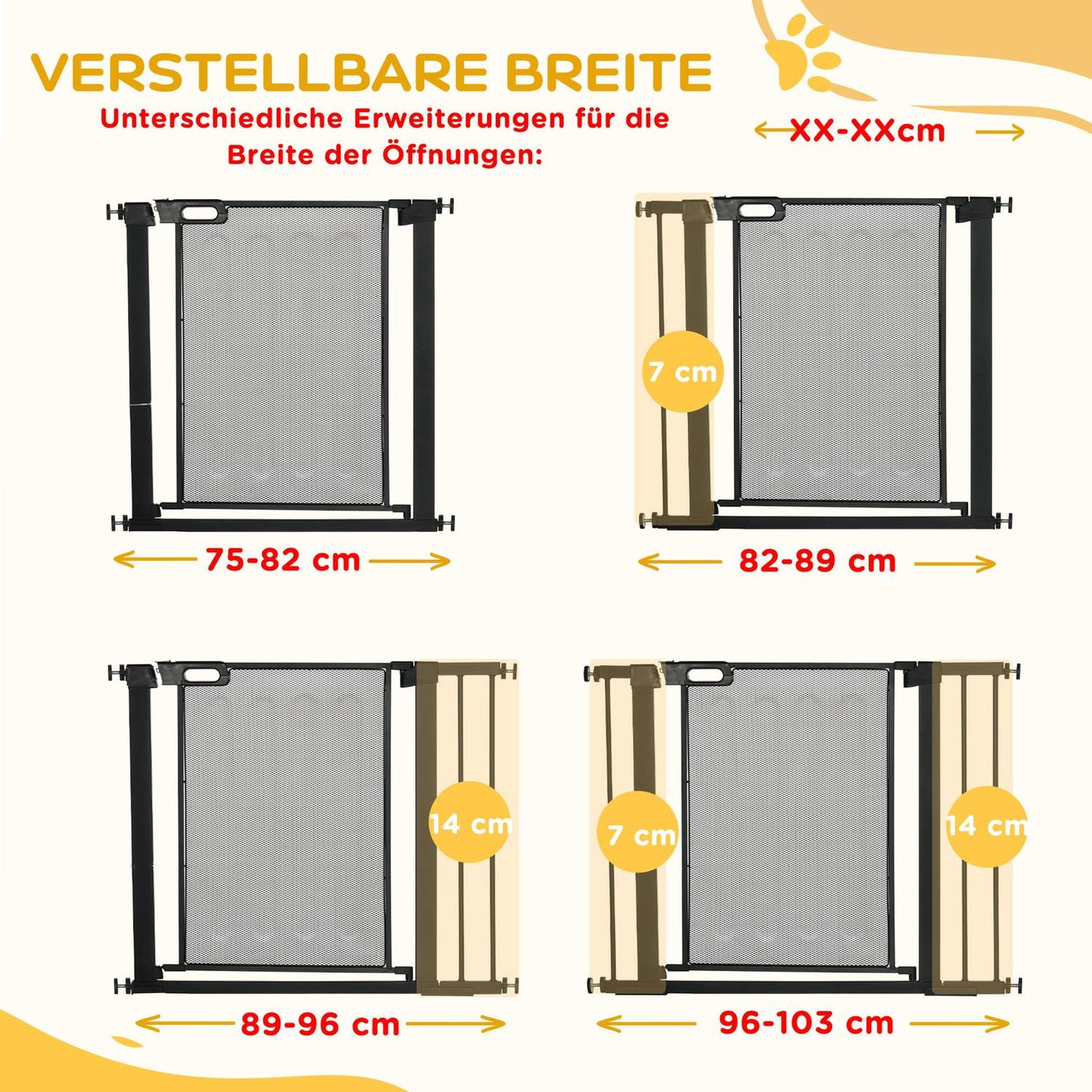 Dog Gate, No Drill, Auto-Close, Steel, 75-103 Cm, Black