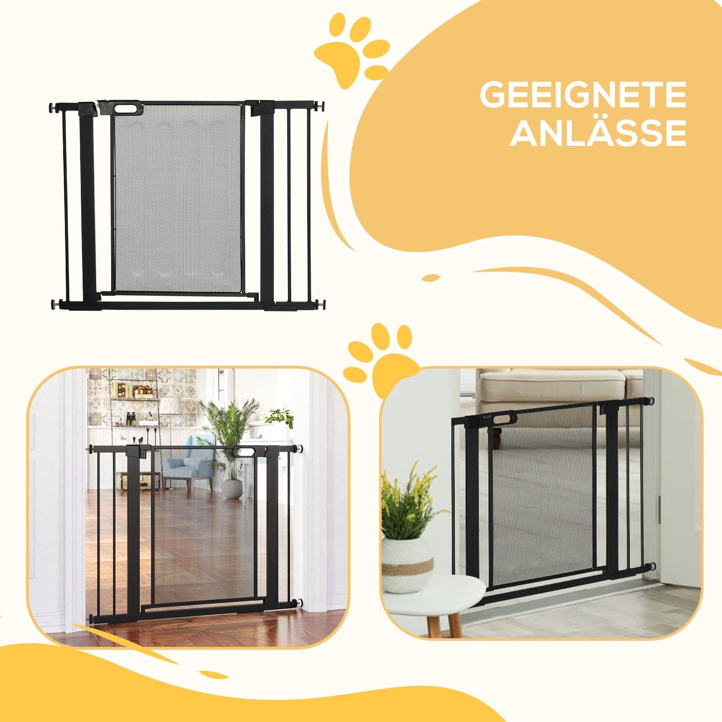 Dog Gate, No Drill, Auto-Close, Steel, 75-103 Cm, Black