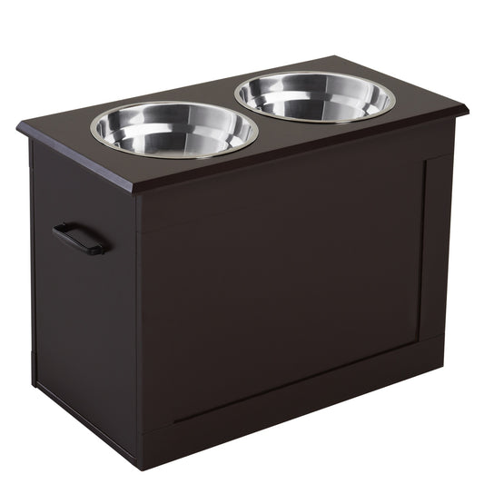 Pet Feeding Station, Double Stainless Steel Bowls, MDF Espresso Finish
