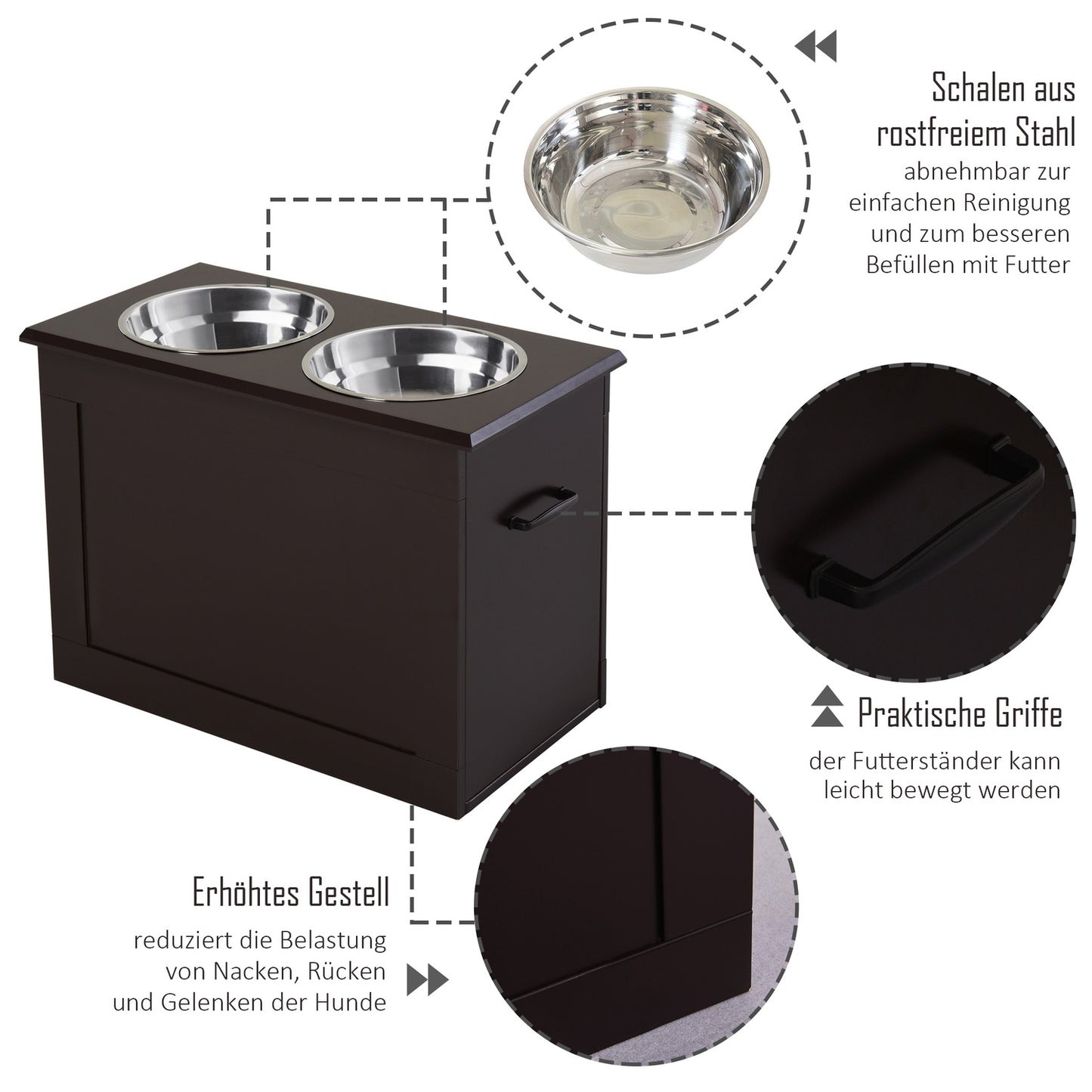 Pet Feeding Station, Double Stainless Steel Bowls, MDF Espresso Finish