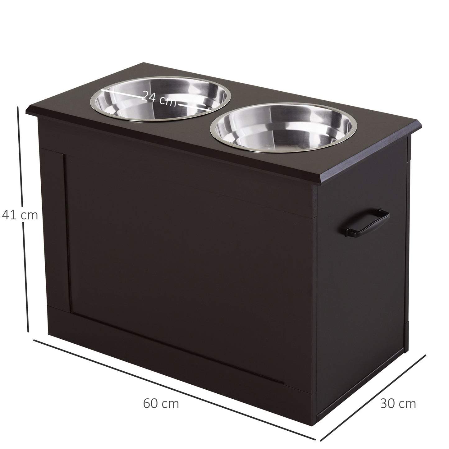 Pet Feeding Station, Double Stainless Steel Bowls, MDF Espresso Finish