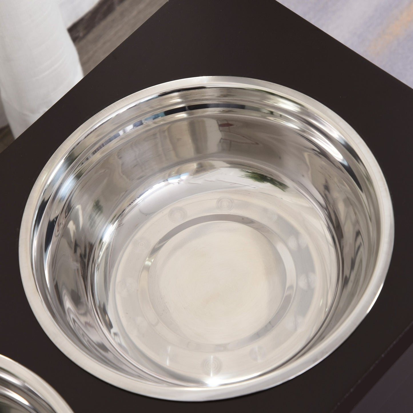 Pet Feeding Station, Double Stainless Steel Bowls, MDF Espresso Finish