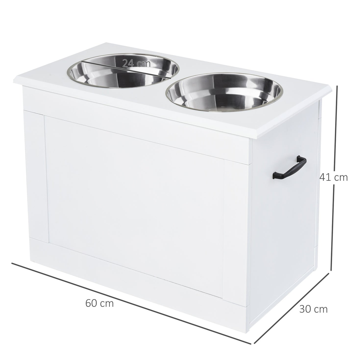 Dog food station with storage - White, 60x30x41cm