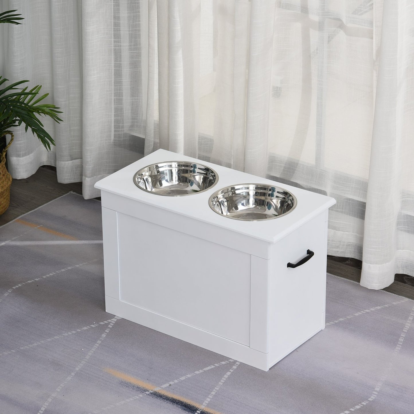 Dog food station with storage - White, 60x30x41cm