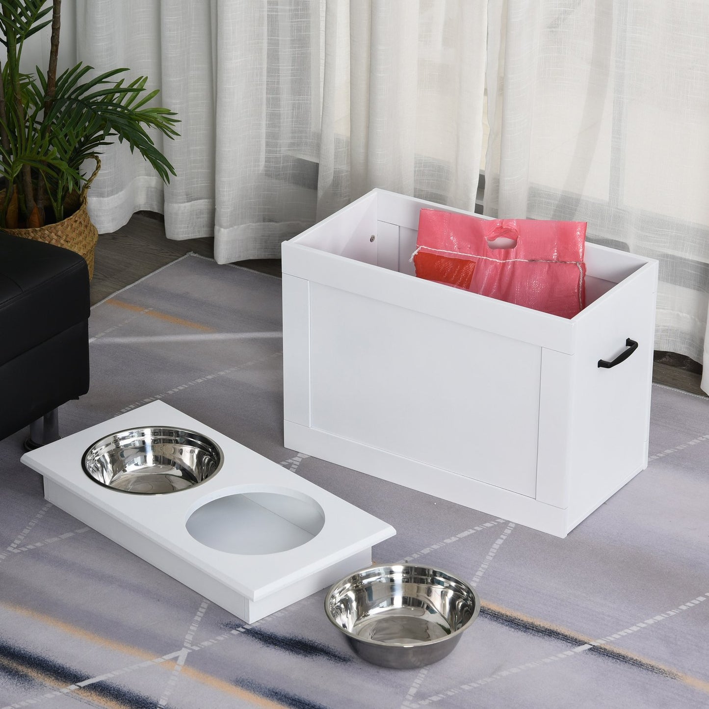 Dog food station with storage - White, 60x30x41cm