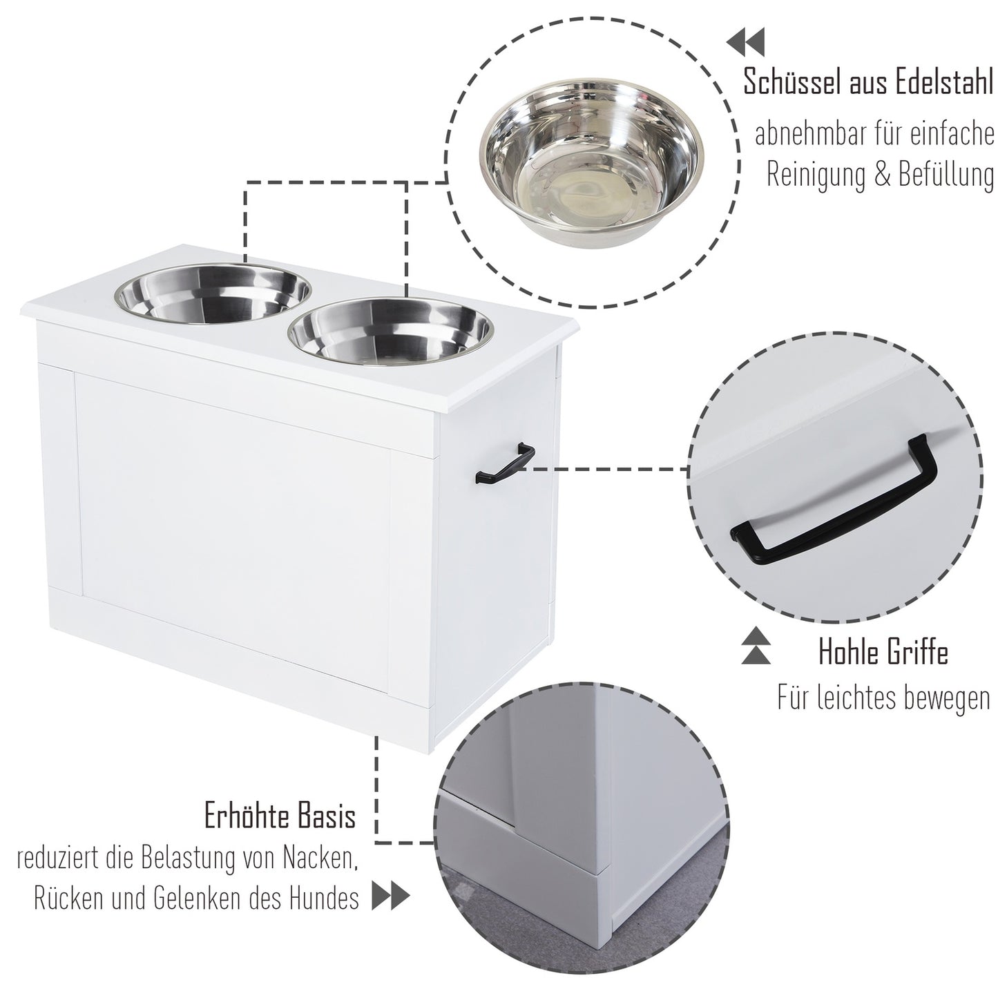 Dog food station with storage - White, 60x30x41cm