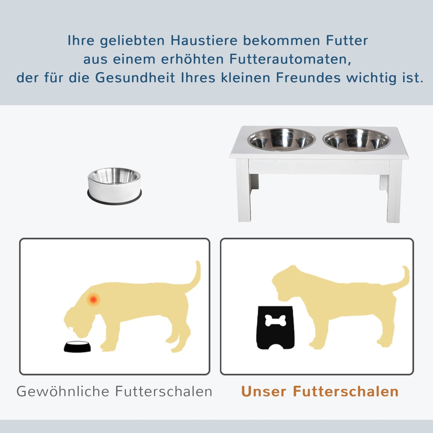 Dog Feeding Station with Stainless Steel Bowls, Elevated