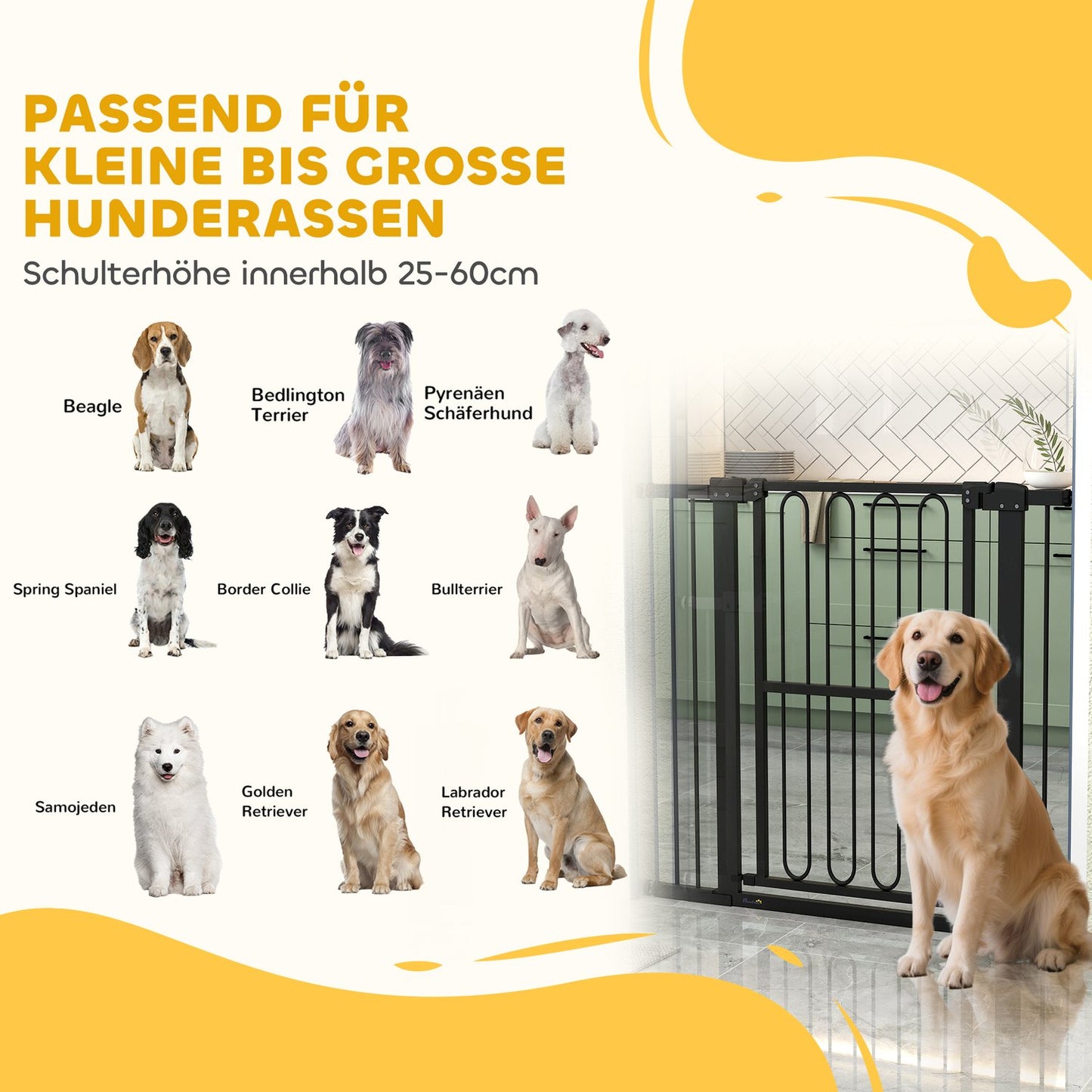 Dog Gate, 76-104 cm, No-Drill Stair Barrier