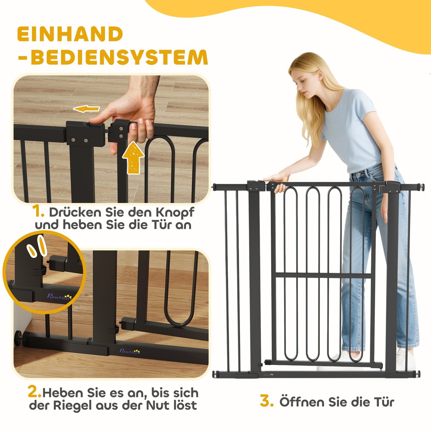Dog Gate, 76-104 cm, No-Drill Stair Barrier