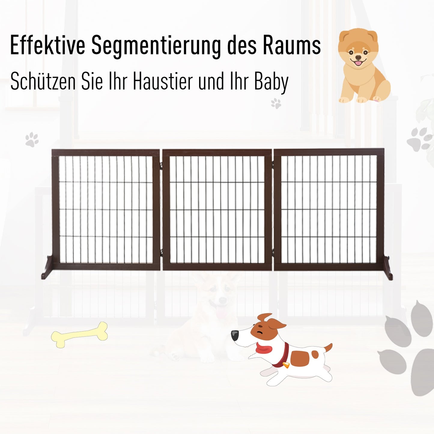 Freestanding Pine Dog Gate Barrier, Brown, 185x36x71 cm