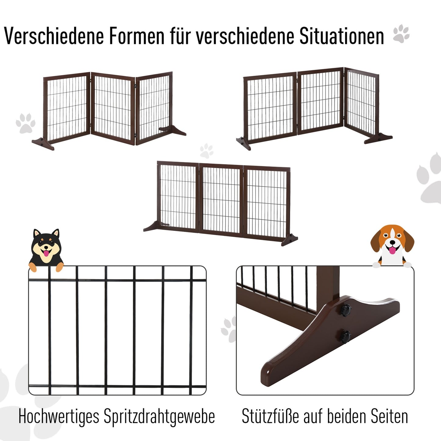 Freestanding Pine Dog Gate Barrier, Brown, 185x36x71 cm
