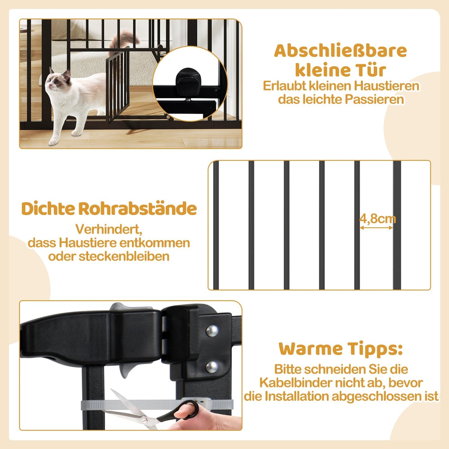 Dog Gate with Small Door, Adjustable Width 74-104 cm