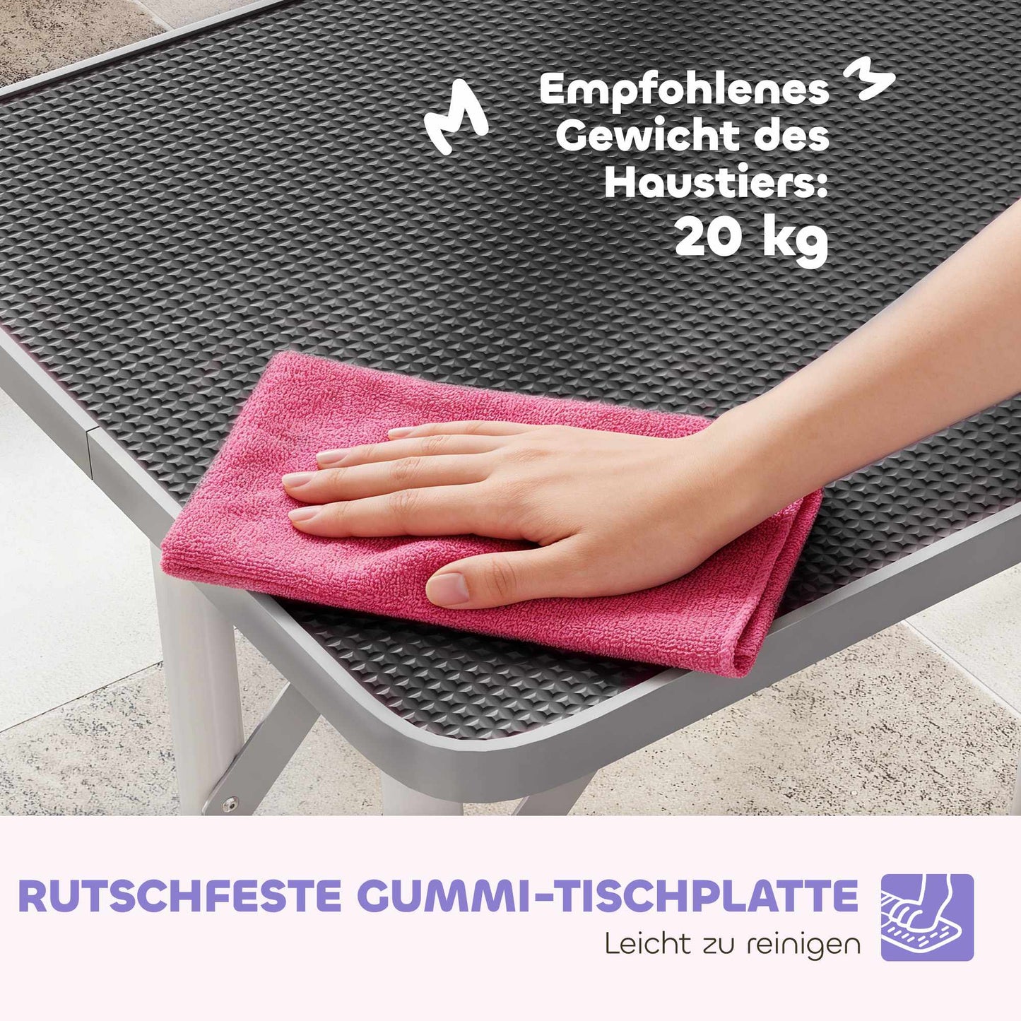 Dog Grooming Table, Foldable Steel Legs, Non-Slip Surface