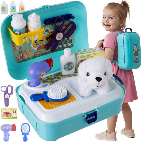 Dog Grooming Toy Set with Accessories in Backpack