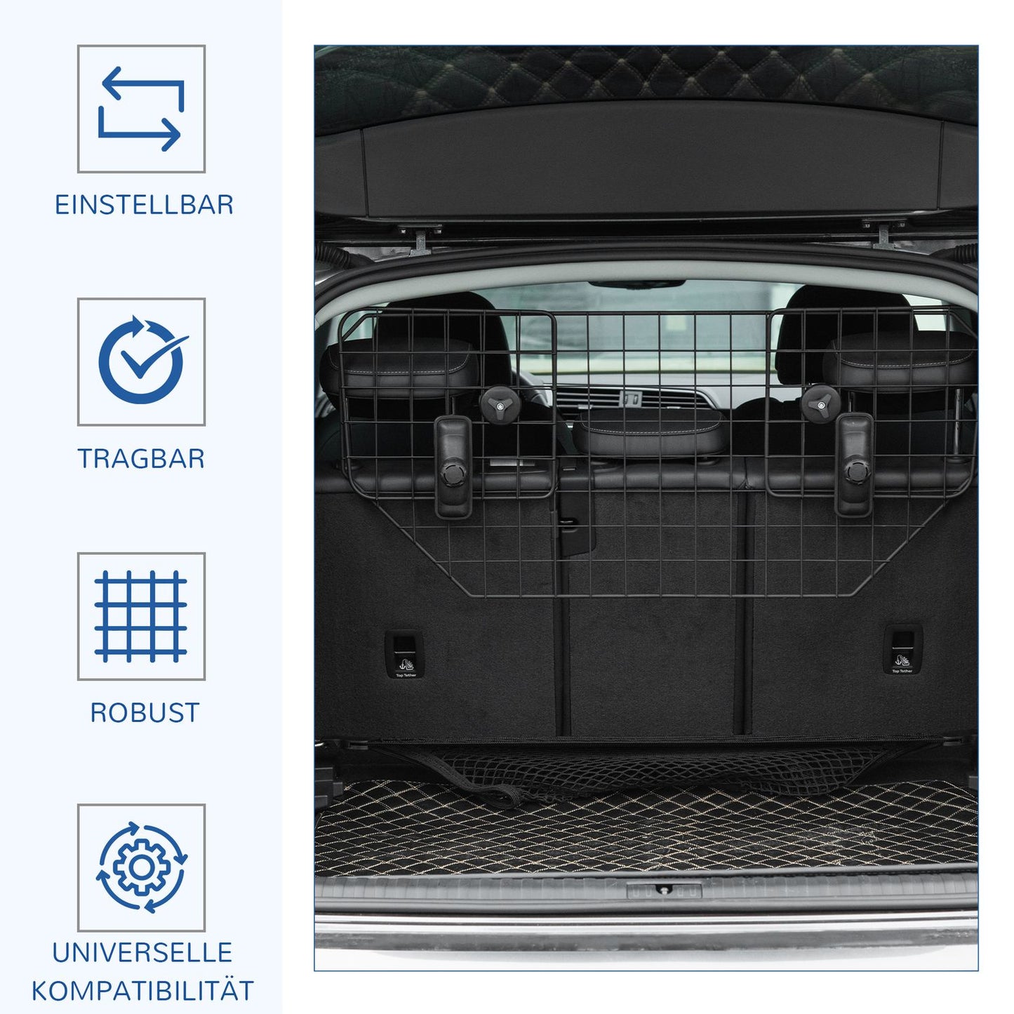Adjustable dog barrier for car boot, metal, black, 90-120x40.5 cm