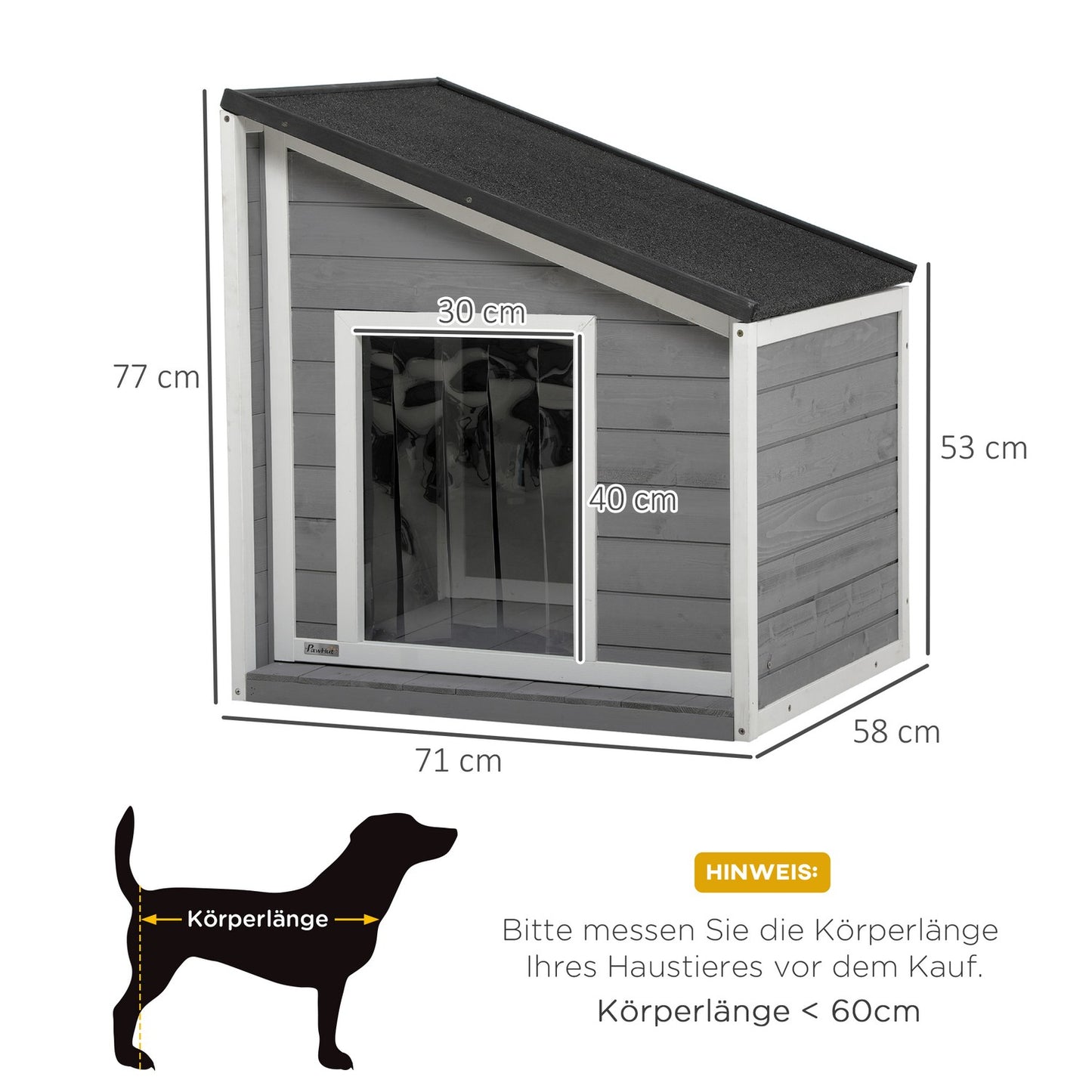 Weatherproof Spruce Wood Dog house with asphalt roof, 77 cm