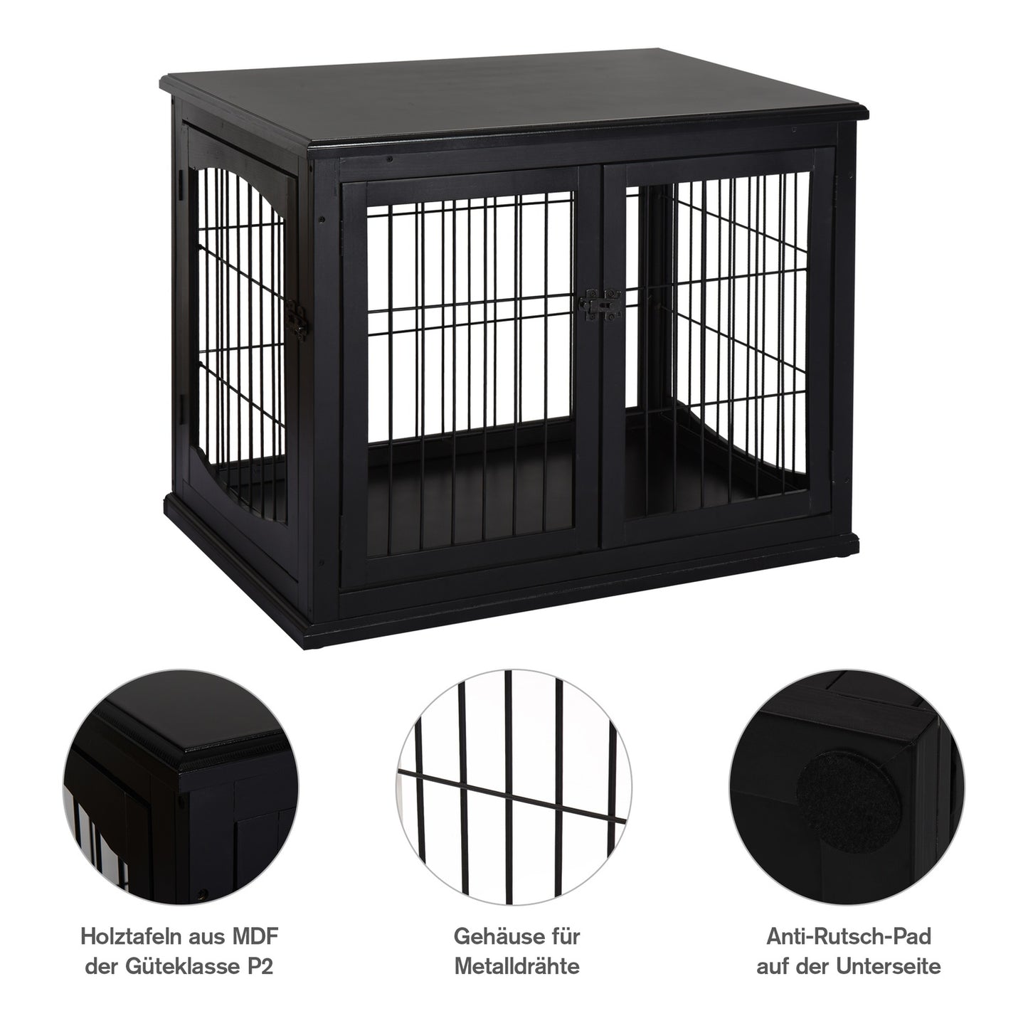 Indoor dog house with table top - Black, 81x58.5x66 cm