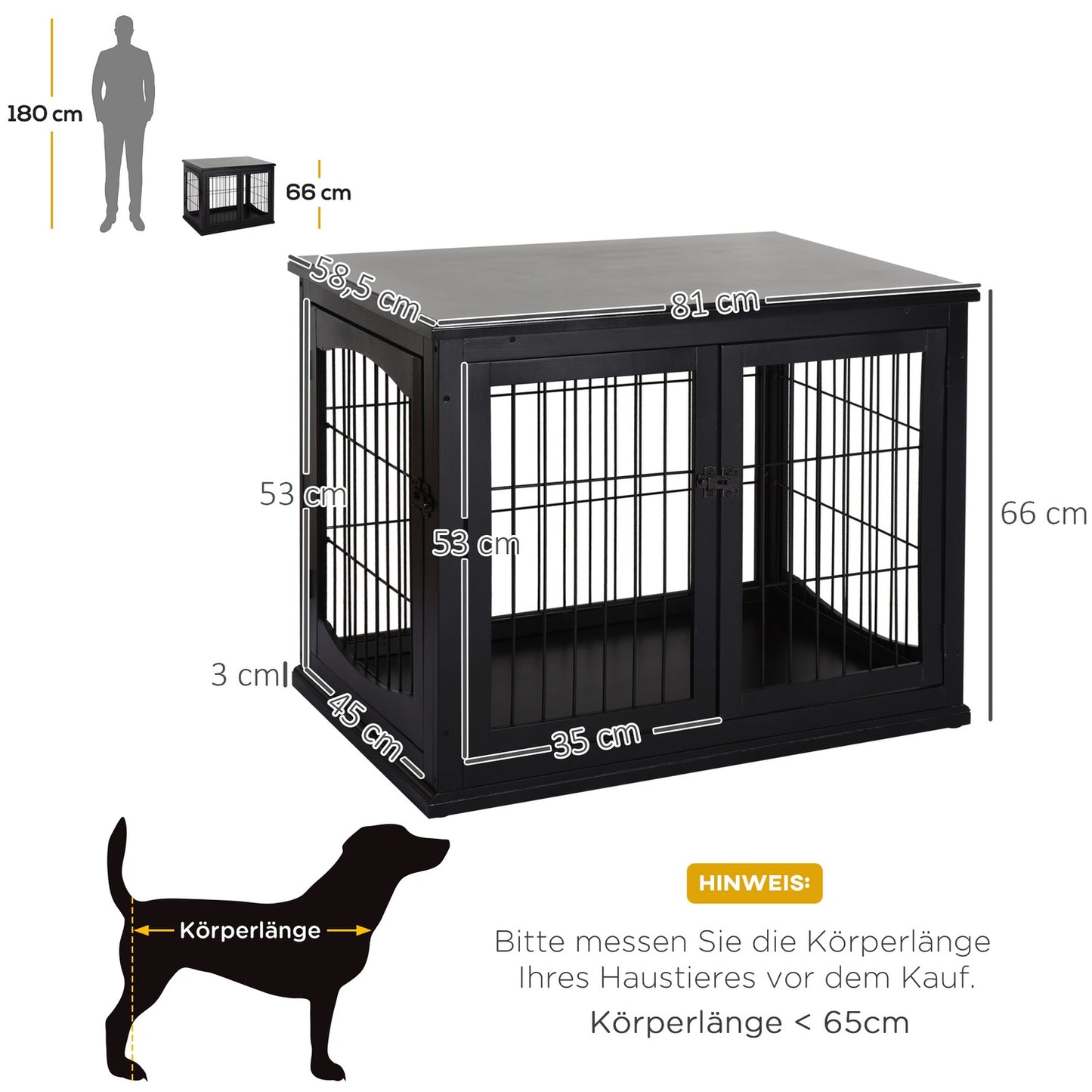 Indoor dog house with table top - Black, 81x58.5x66 cm