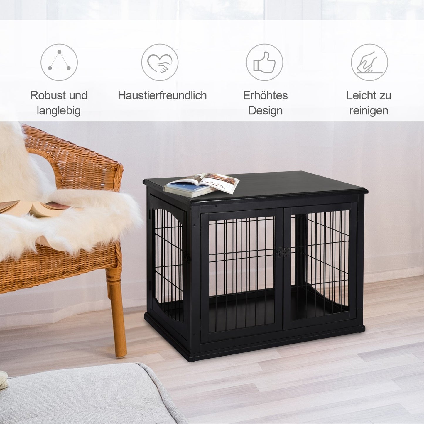 Indoor dog house with table top - Black, 81x58.5x66 cm