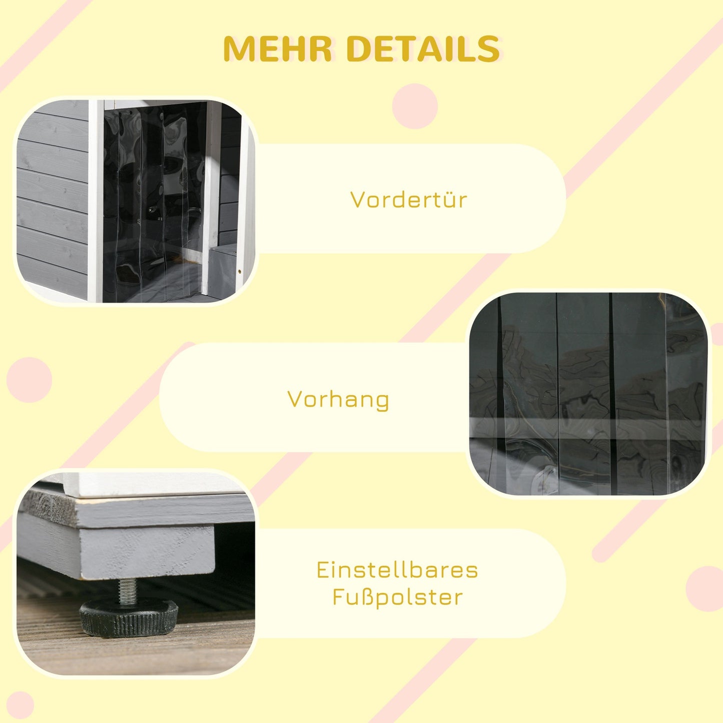 Weatherproof Spruce Wood Dog House with Terrace and Bowls