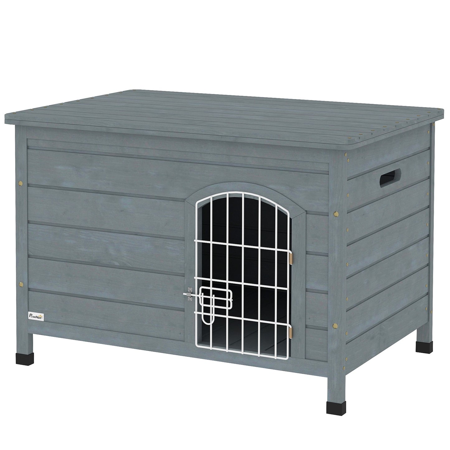 Outdoor waterproof dog house with door, spruce wood, 80x55x53.5 cm