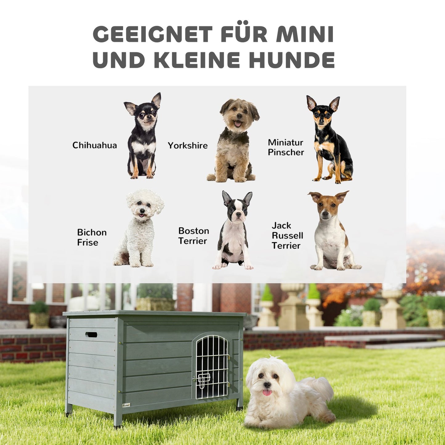 Outdoor waterproof dog house with door, spruce wood, 80x55x53.5 cm