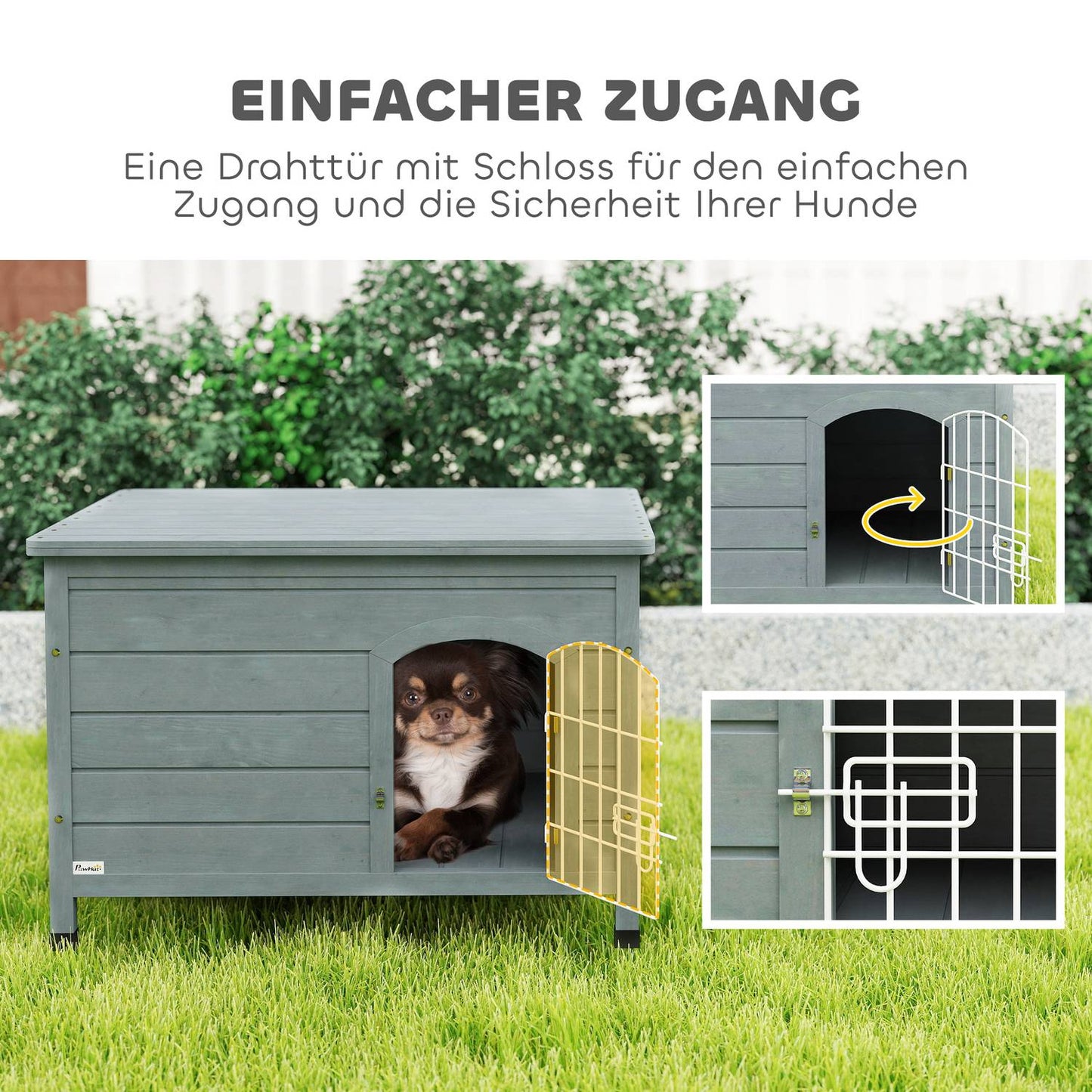 Outdoor waterproof dog house with door, spruce wood, 80x55x53.5 cm