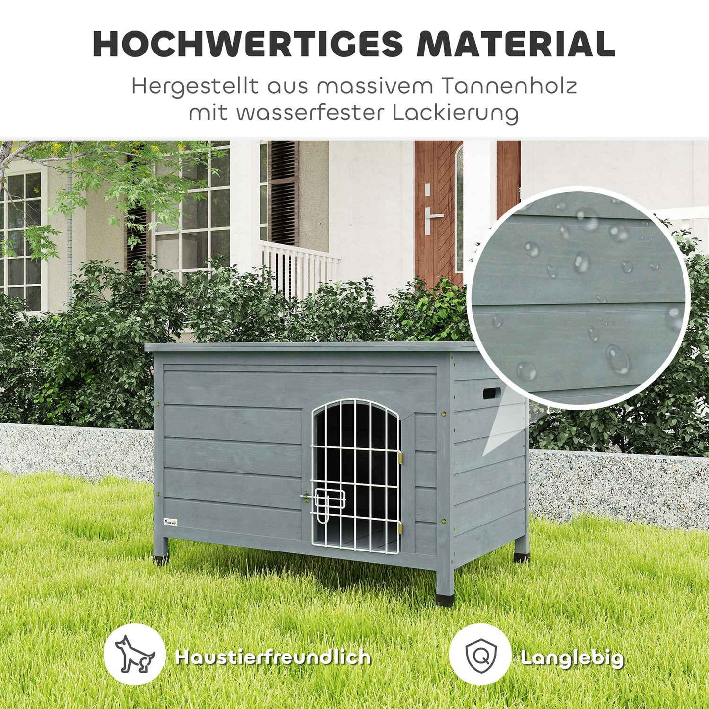 Outdoor waterproof dog house with door, spruce wood, 80x55x53.5 cm